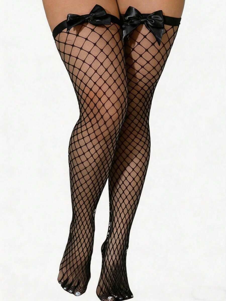 Bow Decor Fishnet Thigh High S - Knee High Sock Women review and price